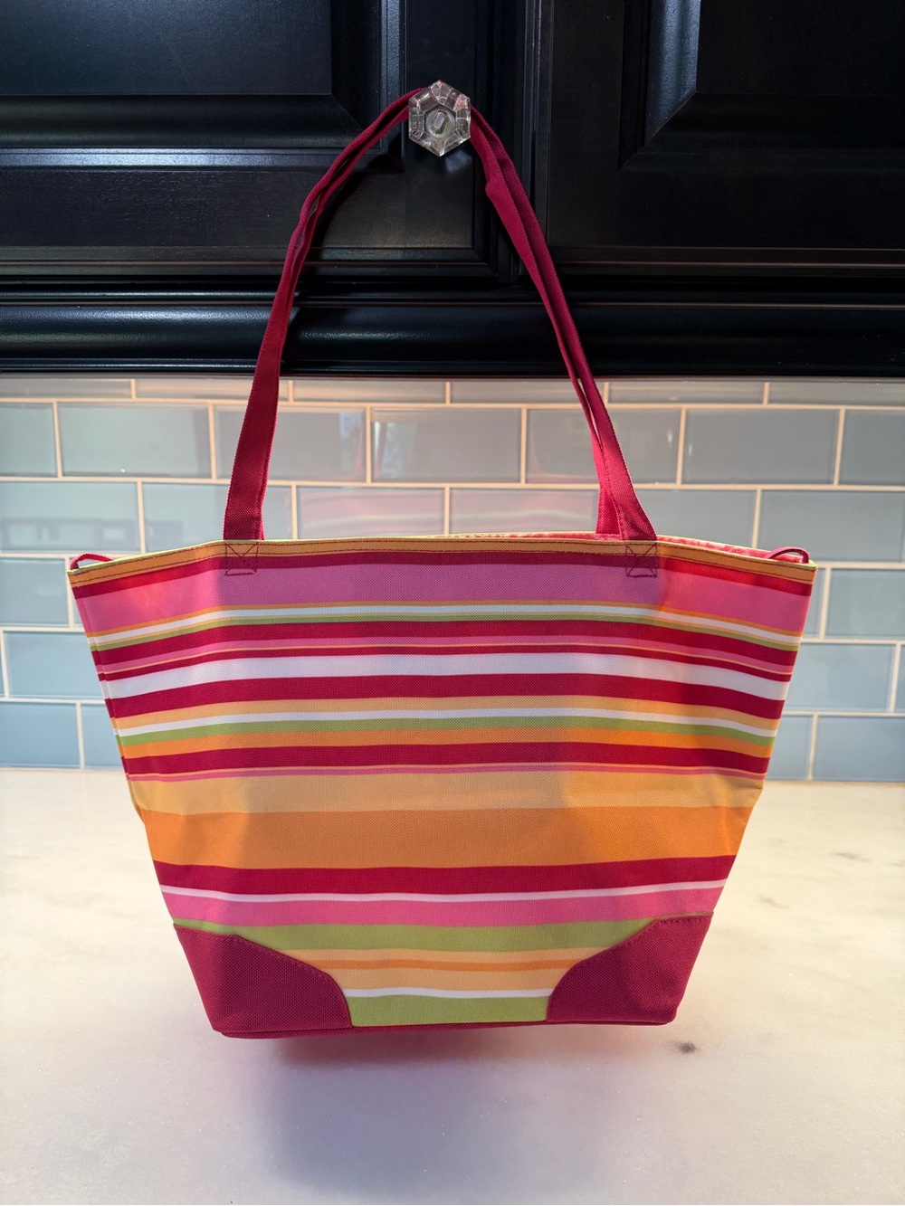 Lancome Pink Orange Striped Tote